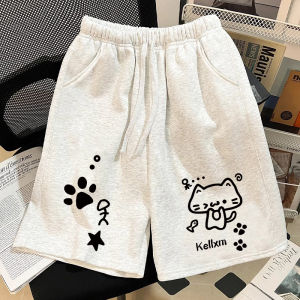 Casual Loose Thin Summer Short Pants for Boys And Girls Cartoon Cat Print Trendy Loose Five-Quarter Pants for Big Kids
