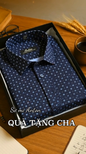 Áo Sơ Mi Nam Công Sở Trung Niên Anton Somianton Dài Tay Họa Tiết Nhí Xanh Than Vải Cotton Vạt Bầu - Z309