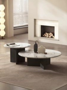 Luxury Natural Stone Minimalist Circular Coffee Table Set for Living Room