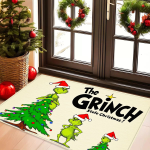 VIKAMA Christmas Grinch Rug Living Room Entryway Holiday Home Decor Skin-Friendly Wear-Resistant Easy-to-Clean