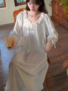Princess Style Pure Cotton Long Sleeve Sleep Dress Womens Loose Fit Comfortable Nightgown Sweet Retro Court Fashion