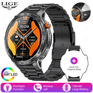 LIGE | LIGE New Smartwatch 1.75" AMOLED Display Outdoor Flashlight 3ATM 100+ Sports 730mAh 24H Health Monitor Voice Calling Smart Watch