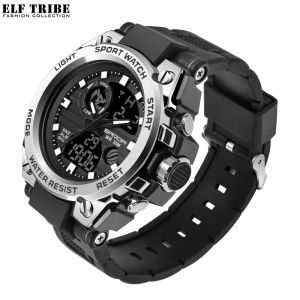 ELF TRIBE Large Dial Mens Watch Fashion Multifunction Dual Display Waterproof Electronic Watch