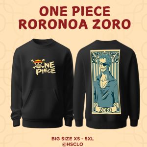 Hoodie Sweater Jumper HSCLO Anime One Piece RORONOA ZORO Bahan Fleece Jaket Lengan Panjang Ukuran Jumbo Big Size XS S M L XL XXL 3XL 4XL 5XL