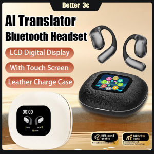OWS HiFi Stereo Sound Hanging Ear Bluetooth Wireless Headset With Touch LCD Display Screen Charging Case IPX5 Waterproof Earbuds AI Smart Translator Earphone For Travel Business Le