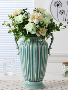 Modern European Ceramic Water Cultivation Vase Double Ear Ice Crack Pattern Living Room Creative Dining Table Decorative