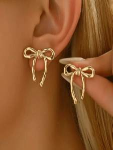 1 Pair Elegant Twisted Bow Knot Stud Earrings Simple & Fashionable Everyday Accessory