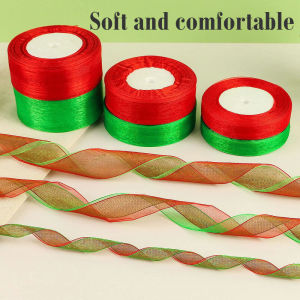 50 Yards Sheer Chiffon Organza Ribbon Red Green Webbing For DIY Crafts Christmas Wedding Decoration Gift Wrapping Sewing Fabric