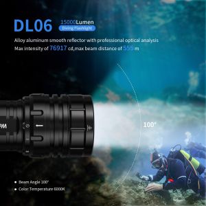 Wurkkos DL06 Super Bright 15000LM Professional Scuba Diving Flashlight 6pc XHP50.2 USB Reverse Rechargeable Max to 555meter Three 21700 Battery Diving Lights