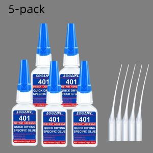 LOOLIFL | 1-5 Pieces 401 Strong Adhesive Glue 20g Super Strong Instant-Drying Gel Fast-Drying Universal Adhesive Suitable for Plastic Metal Rubber Multi-Purpose Repair Glue with Precise Dispensing Nozzle