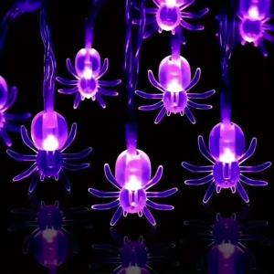 1PC 1.5M10LED/3M20LED Halloween Indoor LED Purple Spider Shaped Light String Battery Powered Used For Holiday Decoration