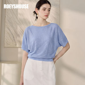 Roey s house | Cool Blue Silk Round Neck Loose Batwing Sweater