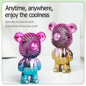 Portable Bear Electric Fan Rechargeable Color Electroplating Gradient Bear Fan USB Handheld Mini Fan