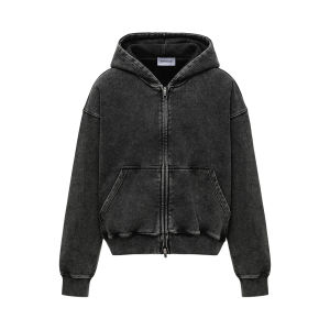 Sinonome Heavyweight Shortie Hoodie Jacket Zipper Closure Pure Cotton Washed Sweatshirt Outerwear for Men Trendy Autumn Winter