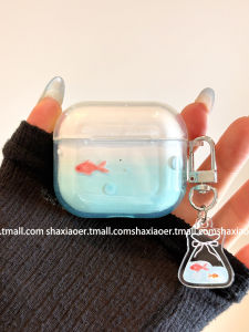 Blue Bubble Goldfish Design Protective Case for Airpods pro 3 Airpods 4 Wireless Bluetooth Earphone Cover Female Style Hard Shell