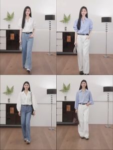 Kemeja polo wanita longgar ramping lengan pendek musim panas Korea