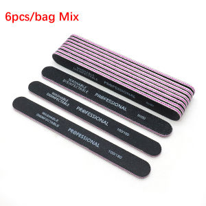 6pcs Professional Nail File Double Sided Black Straight Emery Pedicure Manicure Tools Washable Nail Art Files Nails Accesorios