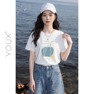 YOUXIANG | Áo Thun Rộng In Hình Táo Truyện Tranh