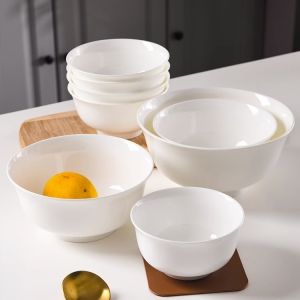 Simple Pure White Bone China Bowl Microwave Safe Dining Set Meal Bowl Minimalist High Aesthetic Value Home Use Combination