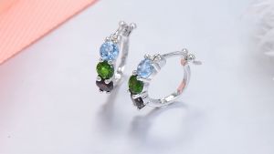 Lohaspie เครื่องประดับแท้ 1.5 กะรัต สำหรับผู้หญิงต่างหู 925 คลิป สี สันตึก ต่างหู หินวันเกิดอัญมณี เจียระไน เป็น ทรงกลม คลิป สำหรับ ผู้หญิง