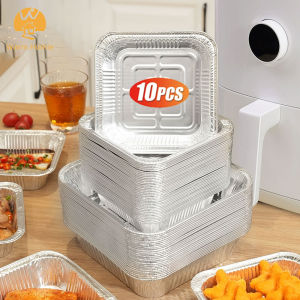 10ชิ้น7/8/9นิ้วหม้อทอด Air Fryer แบบใช้แล้วทิ้งจานสี่เหลี่ยมเครื่องครัวที่ไม่ติดอลูมิเนียมเกรดใช้กับอาหารเตาอบถาดฟอยล์ดีบุก