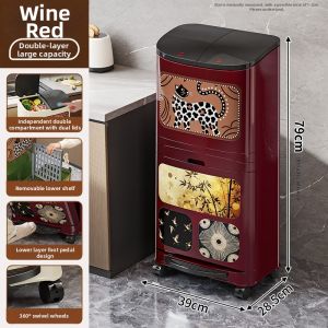 Large Capacity Wheel Cover Wet Dry Separation Foot Press Kitchen Trash Can