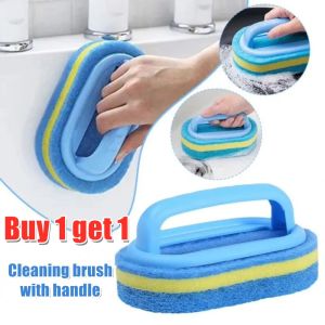Buy 1 get 1 Handled Bathtub Scrubber Sponge Brush Soft Magic Sponge Eraser Bathtub Ceramic Tile Cleaner Kitchen Pool Scrub Cleaning Brush Multifunctional Strong Brush Bathroom Tile Cleaning Brush Multi-Use Scrub Brush with Handle for Kitchen