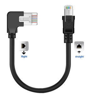 8 Core Cat6A Industrial Ethernet Cable Pure Copper Tinned Copper Braided Shielded Integrated Molded 90 Degree Right Angle RJ45