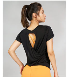 เสื้อยืดโยคะแบบสวมหัวแขนสั้นสำหรับผู้หญิง ฤดูร้อน ออกกำลังกาย วิ่ง ลำลอง ระบายอากาศได้ดี แห้งเร็ว ดูดซับเหงื่อ กระชับสัดส่วน เสื้อผ้าโยคะ