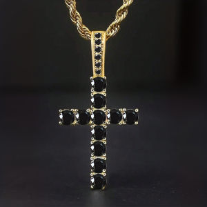 Huitan Fashion Cross Shaped Women Pendant Necklace Long Chain Inlaid Shining CZ Charming Lady Party Accessories Special Jewelry