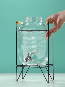 Black Pearl-4L/5L/8L Juice Drink Glass Jar Dispenser with Stand and Faucet Beverage Water Dispenser Thickened glass juicer