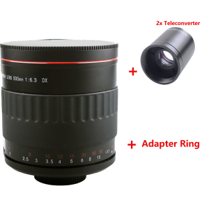 Lightdow | Lightdow Telephoto Manual Mirror Lens Fixed Focus 500mm F6.3+2xTeleconverter+T2 Mount Adapter Ring for Sony Nikon Canon Pentax