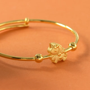 Chow Sang Sang 周生生 999.9 24K Pure Gold Chinese Gifting Collection Newborn Unicorn Adjustable Bangle for Tiny Size 90888K Price-by-Weight 7.48g Gold