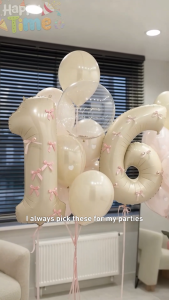【Happy Time Combine Set】32" Cream Number Balloon with Ribbon Bow Aesthetic DIY Birthday Decor for 18th Debut Party Needs Globos Mura