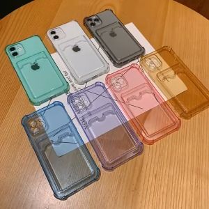 Honeey Soft Transparent Shockproof Phone Case With Card Slot Holder For iPhone 14 13 12 11 Pro Max XS X XR 8 7 + SE Silicone Casing Anti-fall With Camera Protection Hot Sale