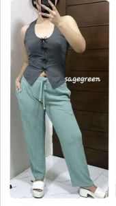 Pants Garterized bark crepe Cloth Malambot with 2 Side Pockets Freesize fits Small to XL Plus size fits Medium to 3XL