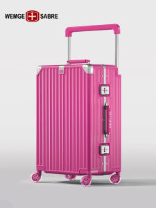 Rose Red Aluminum Frame Travel Suitcase Womens 20 Inch Boarding Box Wide Pull Rod Military Knife 24 Inch Travel Bag