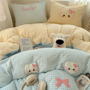 Thickened Milk Velvet Towel Embroidery Cat Cartoon Bedding Set Four Pieces Suite Warm Breathable Durable Bedding Cover