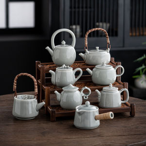 Ice Gray Glaze Teapot Ceramic Side-handle Kettle