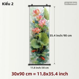 VIKAMA Lotus Scroll Tapestry Hoa Hồng Cá Koi Màu Nước Treo Tường Phương Đông Mực Rửa Phòng Thiền Trang Trí Thiền Poster
