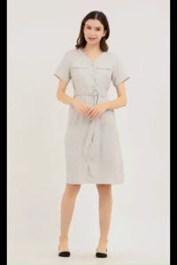Krizia Cotton Tweed Button Down V-Neck Midi Shift Dress | Formal Casual Office Work Business