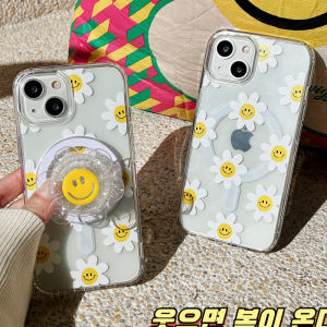 Korean Japanese Style Cute Creative Transparent Wireless Charging Magnet Absorption Phone Case for with Stand Protection