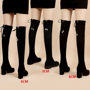 Knee-high Fleece-lined High-Heel Boots Womens Fashion Booties Autumn Winter Elastic Over-knee Boots Pointed Toe Waterproof Platform