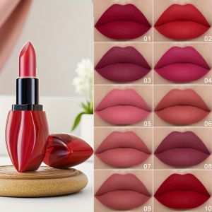 1pcs Matte Lip Gloss Lipstick High Pigment Waterproof Velvet Long Lasting Deep Red Nude Y2K Christmas Valentines Day Gifts