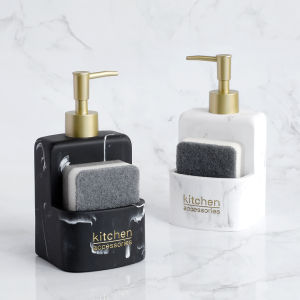 Kitchen Accessories Sink Countertop Liquid Hand Soap Dispenser Pump Bottle Caddy with Storage Compartment Holds Stores Scrubbers