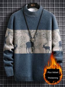 Half Turtleneck Soft Glutinous Sweater Mens Autumn Fancy Thermal Sweater Men Fleece-lined Thick Winter Clothes Wool Clothes