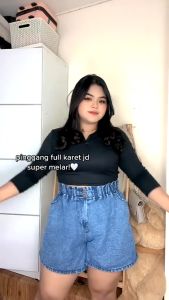 Celana Pendek Jumbo Denim XXXL Lani Hotspants Jeans Polos Kancing Celana Santai Dewasa