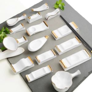 MUSH Premium Hotel Dining Table Chopsticks Stand Gold Rimmed Ceramic Spoon Holder Multi-Functional Commercial Use