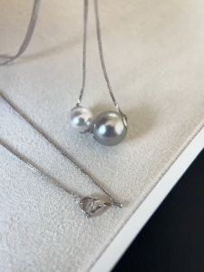 Montagne Jewelry 18k Pure White Gold Necklace Two Color Design Fine Jewellery Natural 9-10mm 7-7.5mm Akoya Pearl Necklace Pendant