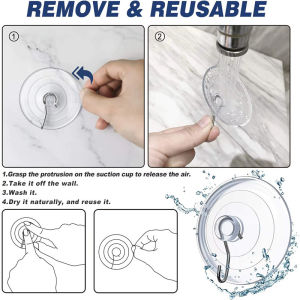 12Pcs/Set Suction Cup Hooks with Stainless Steel Hooks Reusable Clear Large Heavy Duty Waterproof Durable Kitchen Bathroom Window Organizer